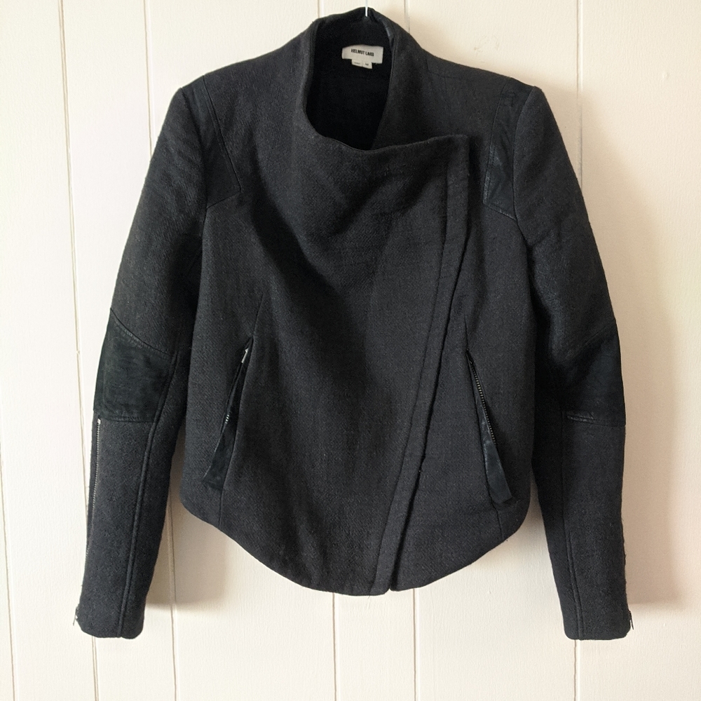 Helmut Lang Black Wool & Leather Moto Jacket M - Picture 3 of 13